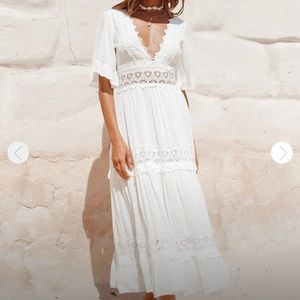 Cowboy Midi Bohemian Dress in White